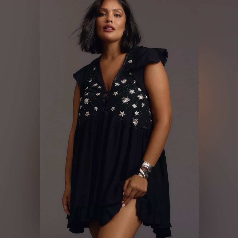 Anthropologie Plus 1X NWOT V-Neck Sequin Deco Swing Dress